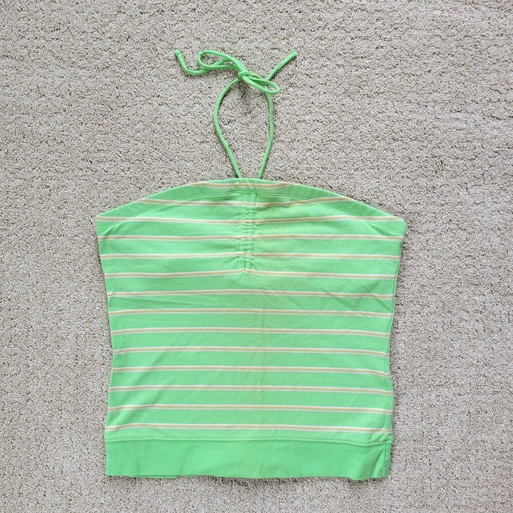 Vintage Y2K Aeropostale Womens L Green Striped Tank Top Bandeau 90s Beach Summer